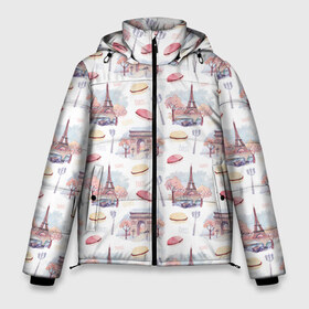 Мужская зимняя куртка 3D с принтом Парижское настроение в Тюмени, верх — 100% полиэстер; подкладка — 100% полиэстер; утеплитель — 100% полиэстер | длина ниже бедра, свободный силуэт Оверсайз. Есть воротник-стойка, отстегивающийся капюшон и ветрозащитная планка. 

Боковые карманы с листочкой на кнопках и внутренний карман на молнии. | Тематика изображения на принте: париж