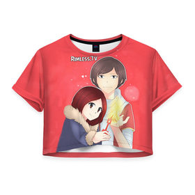 Женская футболка 3D укороченная с принтом RimLess NV в Тюмени, 100% полиэстер | круглая горловина, длина футболки до линии талии, рукава с отворотами | 
