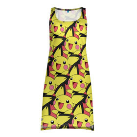 Платье-майка 3D с принтом Pikachu в Тюмени, 100% полиэстер | полуприлегающий силуэт, широкие бретели, круглый вырез горловины, удлиненный подол сзади. | pikachu | pokeboll | pokemon | пикачу | покеболл | покемон