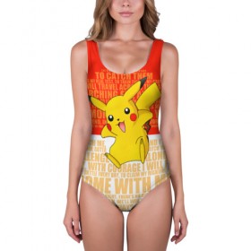 Купальник-боди 3D с принтом Pikachu в Тюмени, 82% полиэстер, 18% эластан | Круглая горловина, круглый вырез на спине | pikachu | pokeboll | pokemon | пикачу | покеболл | покемон