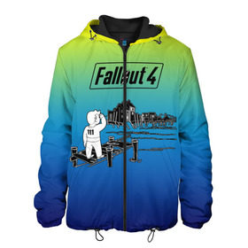 Мужская куртка 3D с принтом Волт-бой Fallout 4 в Тюмени, ткань верха — 100% полиэстер, подклад — флис | прямой крой, подол и капюшон оформлены резинкой с фиксаторами, два кармана без застежек по бокам, один большой потайной карман на груди. Карман на груди застегивается на липучку | fallout 4 | vault boy | волт бой | фаллаут