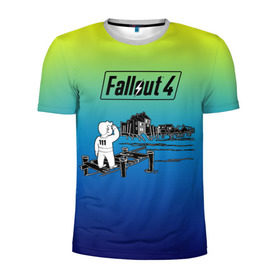 Мужская футболка 3D спортивная с принтом Волт-бой Fallout 4 в Тюмени, 100% полиэстер с улучшенными характеристиками | приталенный силуэт, круглая горловина, широкие плечи, сужается к линии бедра | fallout 4 | vault boy | волт бой | фаллаут
