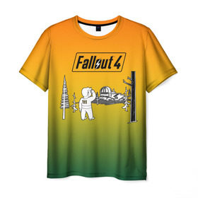 Мужская футболка 3D с принтом Волт-бой 111 Fallout 4 в Тюмени, 100% полиэфир | прямой крой, круглый вырез горловины, длина до линии бедер | fallout 4 | vault boy | волт бой | фаллаут