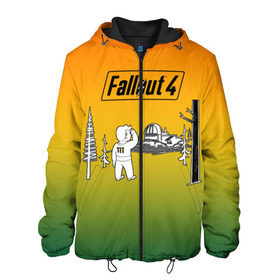 Мужская куртка 3D с принтом Волт-бой 111 Fallout 4 в Тюмени, ткань верха — 100% полиэстер, подклад — флис | прямой крой, подол и капюшон оформлены резинкой с фиксаторами, два кармана без застежек по бокам, один большой потайной карман на груди. Карман на груди застегивается на липучку | fallout 4 | vault boy | волт бой | фаллаут