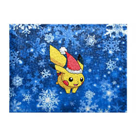 Обложка для студенческого билета с принтом Pikachu в Тюмени, натуральная кожа | Размер: 11*8 см; Печать на всей внешней стороне | pikachu | pokeboll | pokemon | зима | новый год | пикачу | покеболл | покемон | снежинки