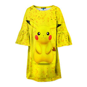 Детское платье 3D с принтом Pikachu в Тюмени, 100% полиэстер | прямой силуэт, чуть расширенный к низу. Круглая горловина, на рукавах — воланы | Тематика изображения на принте: pikachu | pokeboll | pokemon | пикачу | покеболл | покемон