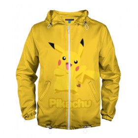 Мужская ветровка 3D с принтом Pikachu в Тюмени, 100% полиэстер | подол и капюшон оформлены резинкой с фиксаторами, два кармана без застежек по бокам, один потайной карман на груди | Тематика изображения на принте: pikachu | pokeboll | pokemon | пикачу | покеболл | покемон