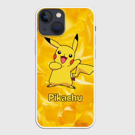 Чехол для iPhone 13 mini с принтом Пикачу на золотом фоне в Тюмени,  |  | pikachu | pokeboll | pokemon | пикачу | покеболл | покемон