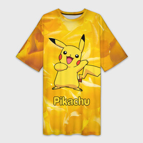 Платье-футболка 3D с принтом Пикачу на золотом фоне в Тюмени,  |  | pikachu | pokeboll | pokemon | пикачу | покеболл | покемон