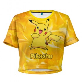 Женская футболка 3D укороченная с принтом Pikachu в Тюмени, 100% полиэстер | круглая горловина, длина футболки до линии талии, рукава с отворотами | pikachu | pokeboll | pokemon | пикачу | покеболл | покемон