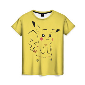 Женская футболка 3D с принтом Pikachu в Тюмени, 100% полиэфир ( синтетическое хлопкоподобное полотно) | прямой крой, круглый вырез горловины, длина до линии бедер | pikachu | pokeboll | pokemon | пикачу | покеболл | покемон