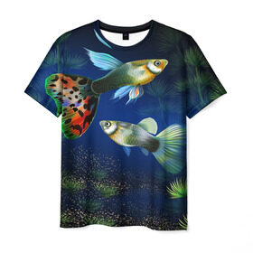 Мужская футболка 3D с принтом Аквариумные рыбки в Тюмени, 100% полиэфир | прямой крой, круглый вырез горловины, длина до линии бедер | Тематика изображения на принте: аквариум | вода | водоросли | природа | рыба | рыбка | туризм