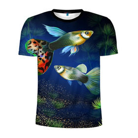 Мужская футболка 3D спортивная с принтом Аквариумные рыбки в Тюмени, 100% полиэстер с улучшенными характеристиками | приталенный силуэт, круглая горловина, широкие плечи, сужается к линии бедра | аквариум | вода | водоросли | природа | рыба | рыбка | туризм