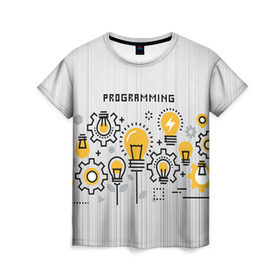 Женская футболка 3D с принтом Программирование 1 в Тюмени, 100% полиэфир ( синтетическое хлопкоподобное полотно) | прямой крой, круглый вырез горловины, длина до линии бедер | день программиста | код | подарок | праздник | программист