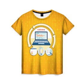 Женская футболка 3D с принтом Программирование 3 в Тюмени, 100% полиэфир ( синтетическое хлопкоподобное полотно) | прямой крой, круглый вырез горловины, длина до линии бедер | день программиста | код | подарок | праздник | программист