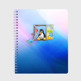 Тетрадь с принтом Linux в Тюмени, 100% бумага | 48 листов, плотность листов — 60 г/м2, плотность картонной обложки — 250 г/м2. Листы скреплены сбоку удобной пружинной спиралью. Уголки страниц и обложки скругленные. Цвет линий — светло-серый
 | Тематика изображения на принте: день программиста | код | подарок | праздник | программист