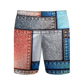 Мужские шорты 3D спортивные с принтом Джинсовый стиль в Тюмени,  |  | заплатки | разноцветный | текстура | ткань