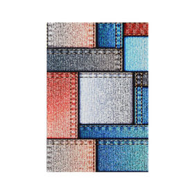 Обложка для паспорта матовая кожа с принтом Джинсовый стиль в Тюмени, натуральная матовая кожа | размер 19,3 х 13,7 см; прозрачные пластиковые крепления | Тематика изображения на принте: заплатки | разноцветный | текстура | ткань