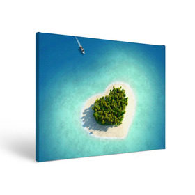 Холст прямоугольный с принтом Остров в Тюмени, 100% ПВХ |  | вода | дерево | лето | море | океан | остров | пальмы | песок | сердечко | сердце | синий