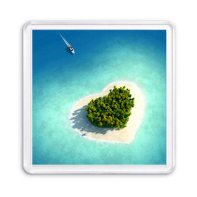 Магнит 55*55 с принтом Остров в Тюмени, Пластик | Размер: 65*65 мм; Размер печати: 55*55 мм | вода | дерево | лето | море | океан | остров | пальмы | песок | сердечко | сердце | синий
