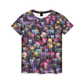 Женская футболка 3D с принтом My Little Pony. Персонажи в Тюмени, 100% полиэфир ( синтетическое хлопкоподобное полотно) | прямой крой, круглый вырез горловины, длина до линии бедер | stickerbombing