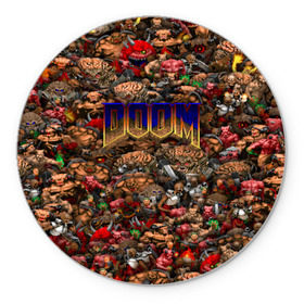 Коврик круглый с принтом Doom. Все монстры (pixel art) в Тюмени, резина и полиэстер | круглая форма, изображение наносится на всю лицевую часть | 
