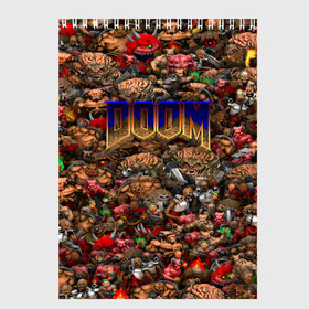 Скетчбук с принтом Doom Все монстры (pixel art) в Тюмени, 100% бумага
 | 48 листов, плотность листов — 100 г/м2, плотность картонной обложки — 250 г/м2. Листы скреплены сверху удобной пружинной спиралью | Тематика изображения на принте: 