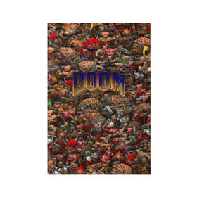 Обложка для паспорта матовая кожа с принтом Doom. Все монстры (pixel art) в Тюмени, натуральная матовая кожа | размер 19,3 х 13,7 см; прозрачные пластиковые крепления | Тематика изображения на принте: 