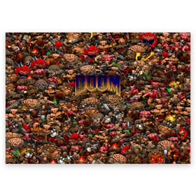 Поздравительная открытка с принтом Doom. Все монстры (pixel art) в Тюмени, 100% бумага | плотность бумаги 280 г/м2, матовая, на обратной стороне линовка и место для марки
 | 