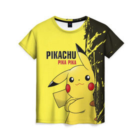 Женская футболка 3D с принтом Pikachu Pika Pika в Тюмени, 100% полиэфир ( синтетическое хлопкоподобное полотно) | прямой крой, круглый вырез горловины, длина до линии бедер | Тематика изображения на принте: go | pikachu | pokemon | го | пика | пикачу | покемон