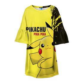 Детское платье 3D с принтом Pikachu Pika Pika в Тюмени, 100% полиэстер | прямой силуэт, чуть расширенный к низу. Круглая горловина, на рукавах — воланы | go | pikachu | pokemon | го | пика | пикачу | покемон