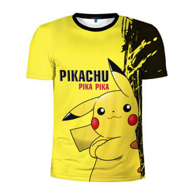 Мужская футболка 3D спортивная с принтом Pikachu Pika Pika в Тюмени, 100% полиэстер с улучшенными характеристиками | приталенный силуэт, круглая горловина, широкие плечи, сужается к линии бедра | go | pikachu | pokemon | го | пика | пикачу | покемон