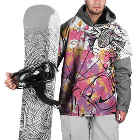 Накидка на куртку 3D с принтом Гейша в Тюмени, 100% полиэстер |  | веер | девушка | краски | рисунок | цвета | япония