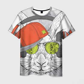 Мужская футболка 3D с принтом Стильный Кролик в Тюмени, 100% полиэфир | прямой крой, круглый вырез горловины, длина до линии бедер | dj | music | rnb | животные | клубная | музыка