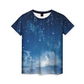 Женская футболка 3D с принтом Звездное небо в Тюмени, 100% полиэфир ( синтетическое хлопкоподобное полотно) | прямой крой, круглый вырез горловины, длина до линии бедер | Тематика изображения на принте: вселенная | галактика | звезды | небо | ночь
