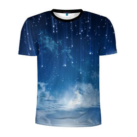 Мужская футболка 3D спортивная с принтом Звездное небо в Тюмени, 100% полиэстер с улучшенными характеристиками | приталенный силуэт, круглая горловина, широкие плечи, сужается к линии бедра | вселенная | галактика | звезды | небо | ночь
