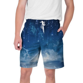 Мужские шорты 3D с принтом Звездное небо в Тюмени,  полиэстер 100% | прямой крой, два кармана без застежек по бокам. Мягкая трикотажная резинка на поясе, внутри которой широкие завязки. Длина чуть выше колен | вселенная | галактика | звезды | небо | ночь