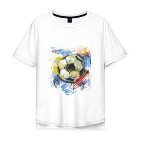 Мужская футболка хлопок Oversize с принтом Рисованный футбольный мяч в Тюмени, 100% хлопок | свободный крой, круглый ворот, “спинка” длиннее передней части | игра | мяч | разводы | спорт | футбол | футбольный