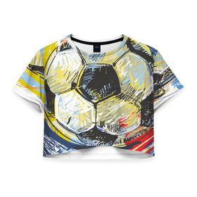 Женская футболка 3D укороченная с принтом Рисованный футбольный мяч в Тюмени, 100% полиэстер | круглая горловина, длина футболки до линии талии, рукава с отворотами | игра | мяч | разводы | спорт | футбол | футбольный