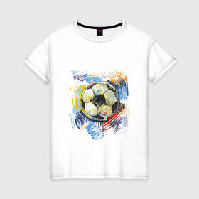 Женская футболка хлопок с принтом Рисованный футбольный мяч в Тюмени, 100% хлопок | прямой крой, круглый вырез горловины, длина до линии бедер, слегка спущенное плечо | игра | мяч | разводы | спорт | футбол | футбольный