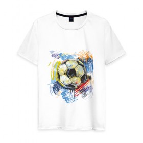 Мужская футболка хлопок с принтом Рисованный футбольный мяч в Тюмени, 100% хлопок | прямой крой, круглый вырез горловины, длина до линии бедер, слегка спущенное плечо. | игра | мяч | разводы | спорт | футбол | футбольный