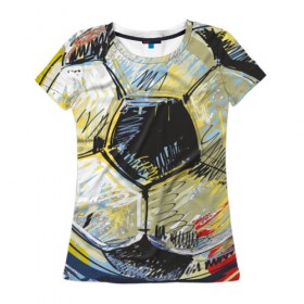 Женская футболка 3D с принтом Рисованный футбольный мяч в Тюмени, 100% полиэфир ( синтетическое хлопкоподобное полотно) | прямой крой, круглый вырез горловины, длина до линии бедер | игра | мяч | разводы | спорт | футбол | футбольный