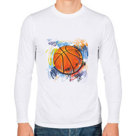 Мужской лонгслив хлопок с принтом Баскетбольный мяч в штрихах в Тюмени, 100% хлопок |  | баскетбол | стилизация | штрихи