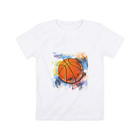 Детская футболка хлопок с принтом Баскетбольный мяч в штрихах в Тюмени, 100% хлопок | круглый вырез горловины, полуприлегающий силуэт, длина до линии бедер | баскетбол | стилизация | штрихи