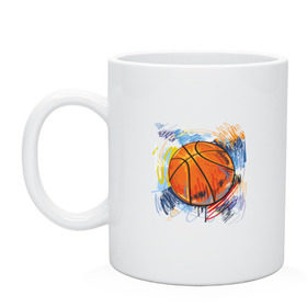 Кружка с принтом Баскетбольный мяч в штрихах в Тюмени, керамика | объем — 330 мл, диаметр — 80 мм. Принт наносится на бока кружки, можно сделать два разных изображения | баскетбол | стилизация | штрихи