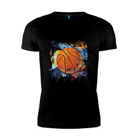 Мужская футболка премиум с принтом Баскетбольный мяч в штрихах в Тюмени, 92% хлопок, 8% лайкра | приталенный силуэт, круглый вырез ворота, длина до линии бедра, короткий рукав | баскетбол | стилизация | штрихи
