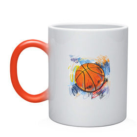 Кружка хамелеон с принтом Баскетбольный мяч в штрихах в Тюмени, керамика | меняет цвет при нагревании, емкость 330 мл | баскетбол | стилизация | штрихи