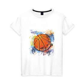 Женская футболка хлопок с принтом Баскетбольный мяч в штрихах в Тюмени, 100% хлопок | прямой крой, круглый вырез горловины, длина до линии бедер, слегка спущенное плечо | баскетбол | стилизация | штрихи