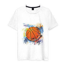 Мужская футболка хлопок с принтом Баскетбольный мяч в штрихах в Тюмени, 100% хлопок | прямой крой, круглый вырез горловины, длина до линии бедер, слегка спущенное плечо. | баскетбол | стилизация | штрихи