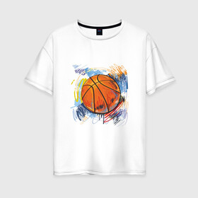 Женская футболка хлопок Oversize с принтом Баскетбольный мяч в штрихах в Тюмени, 100% хлопок | свободный крой, круглый ворот, спущенный рукав, длина до линии бедер
 | баскетбол | стилизация | штрихи